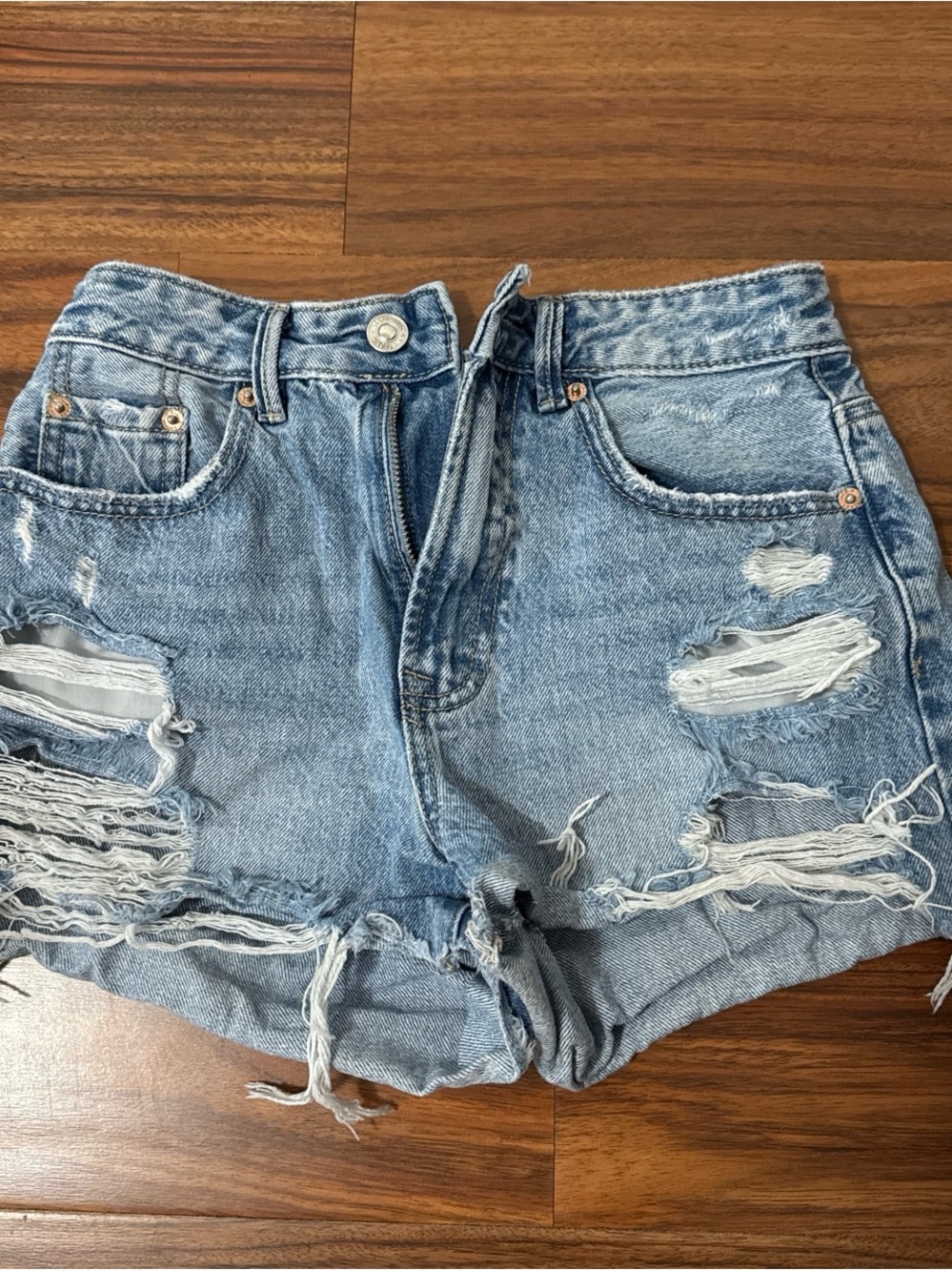 stradivarius Light Blue Distressed Denim Shorts